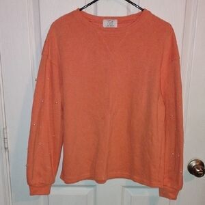 Peach Colored Crewneck Sweater With Pearl-like Accents